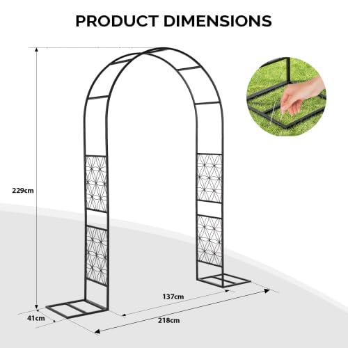 Bonnlo Arche de Jardin pour Rosier Treillis, Arche en Fer pour Plantes Grimpantes et Rosiers, Tonelle Jardin pour Mariages, Fêtes et Décorations Extérieures 230 x 220 x40cm,Style Boho