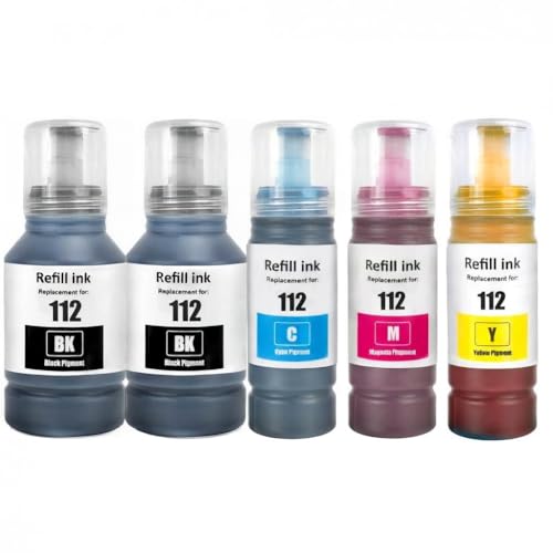 NexNova® ink 112 for EPSON for EcoTank ink Pack of 5 Combo Set (Black*2 Cyan Magenta Yellow)
