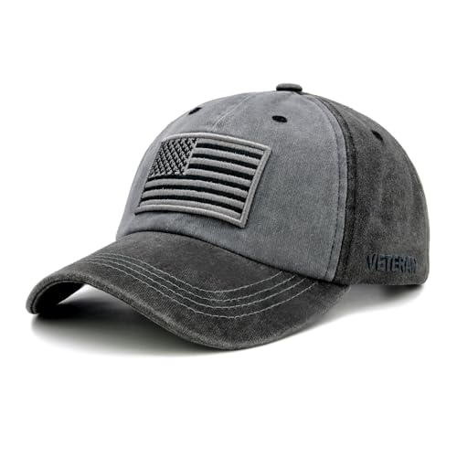 Image of Veteran Hat for Men Veterans Gifts, American Flag Baseball Cap | Vintage Cotton Adjustable Embroidered USA Flag Military Army Hat