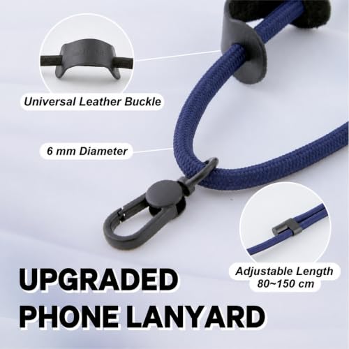 Image of Phone Lanyard Crossbody, Anti Theft Phone Strap with 2 Tether Tabs | With Leather Loop, Premium Metal Buckles, Adjustable Cell Phone Lanyard for Travel, Fits Most Smartphones, Navy