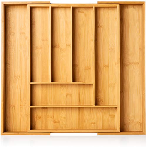 Bamboo Silverware Drawer Organizer - Expandable 100% Bamboo Cutlery Kitchen Drawer Organizer â€“ Premium Wooden Utensil/Cutlery Tray for Kitchen Flatware Setâ€“ Eco-Friendly Silverware Organizer