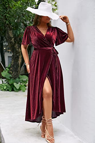 Image of BerryGo Women's Velvet V Neck Wrap Semi Formal Dress Cocktail Party Maxi Dress for Wedding Guest