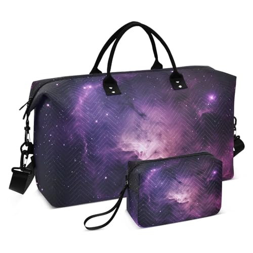Large Travel Duffel Bag, Starry Night Purple Sports Tote Gym Bag, Shoulder Weekender Overnight Bag for Women Men, Carry On Luggage with Toiletry Bags