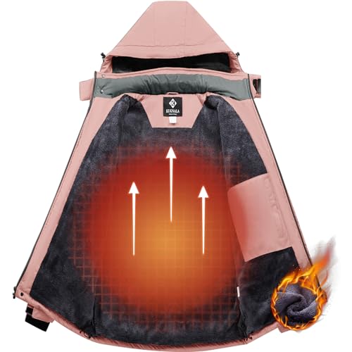 Image of Women's Waterproof Winter Jacket Skiing Warm Fleece Snow Coat Hooded Windproof Raincoat S-3XL