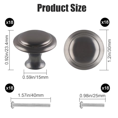 Romeda 18 Pomelli Per Cassetti, Pomelli Grigi Da 30 Mm, Per Cassettiere E Cassetti Della Cucina Con Vite - 2