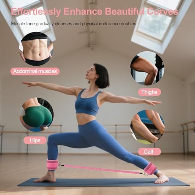 Adjustable Ankle Resistance Bands with Cuffs - 3-Level Booty Bands for Women, Home Gym Equipment for Glutes & Legs Workout, Pilates Yoga Accessories