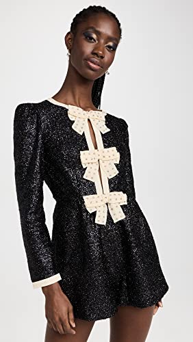 Saloni Women's Camille Bows-B Romper, Midnight Tinsel, Black, Metallic, 0 #TOP1
