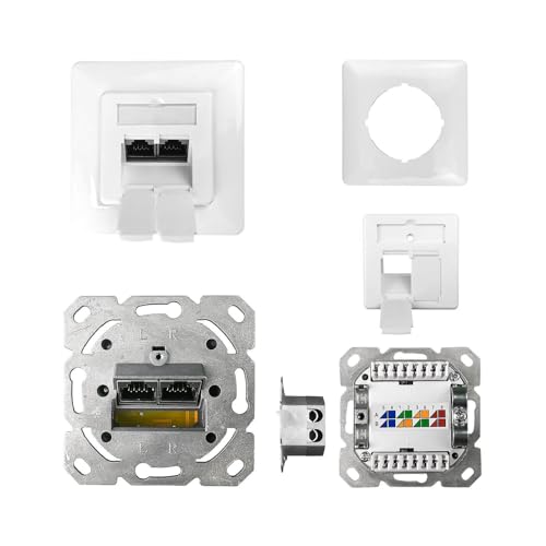 ProfiPatch Netzwerkdose LAN Dose Cat6A 500MHz Unterputz 2X RJ45 Port Anschluss rechts/Links POE CAT7,CAT6A,CAT6,CAT5 geschirmt weiß ProfiPatch Netzwerkdose LAN Dose Cat6A 500MHz Unterputz 2X RJ45 Port Anschluss rechts/Links POE CAT7,CAT6A,CAT6,CAT5 geschirmt weiß