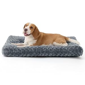 BEDSURE Hundebett Grosse Hunde waschbar - wirbelte plüschige Hundekissen Sanfte Unterstützung, bürstenplüsch hundematte mit Rutschfester Unterseite, Hundematratze für große Hunde, grau, 89x58x7cm