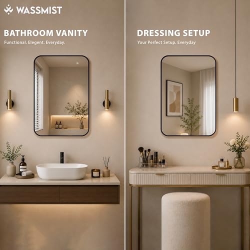 Image of WASSMIST Mirror for Bathroom Wall | Square Bathroom Mirror with Aluminium Frame | HD Reflection Wall Mirror for Living Room /Bedroom (20 X 28 inch)