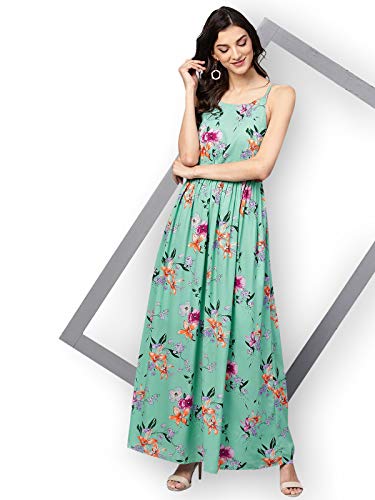 Image of Zima Leto Women's Green Floral Strappy Maxi Dress