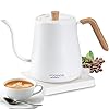 Fooikos Electric Gooseneck Kettle 0.8L for Pour Over Coffee and Tea, Food Grade 304 Stainless Steel, 1000W Quick Heating (White)