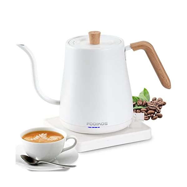 Fooikos Electric Gooseneck Kettle 0.8L for Pour Over Coffee and Tea, Food Grade 304 Stainless Steel, 1000W Quick Heating (White) Fooikos Electric Gooseneck Kettle 0.8L for Pour Over Coffee and Tea, Food Grade 304 Stainless Steel, 1000W Quick Heating (White)