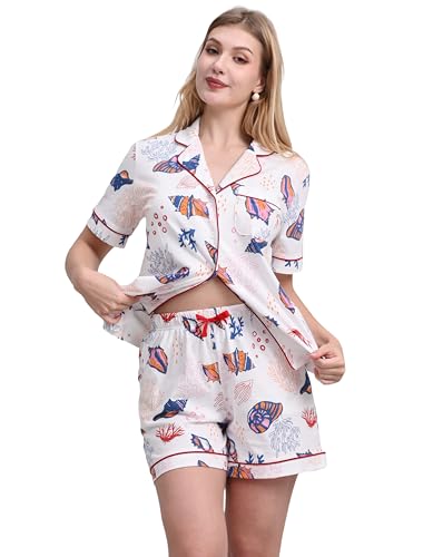 Image of NAP BOUND 100% Cotton Pajamas for Women Sets 2 Pieces Pjs Button short sleeves with Pockets Soft Sleepwear Loungewear XS-XXL