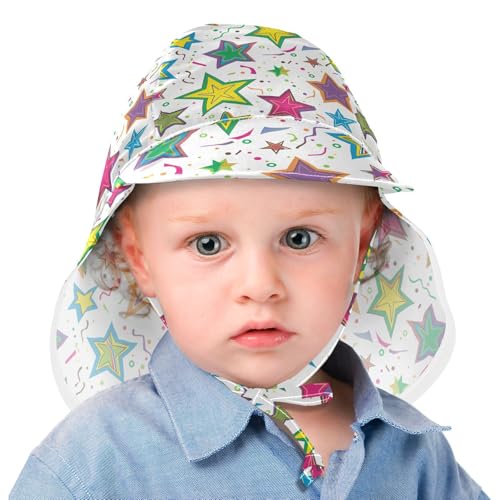 KLL Toddlers Sunhat Boys Summer Hat Toddler Girl UV Protection Adjustable Traveling Swim Hat Colorful Stars with Line Art2