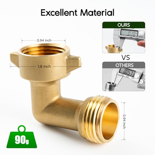 Image of Himaweek 90 Degree RV Hose Elbow, Lead-Free Brass Water Hose Connector with Easy-Grip, 3 /4 inch GHT Garden Hose Adapter & Kink Protector for RV Water Hookup, Outdoor Faucet, and Campers (1-Pack) (1)
