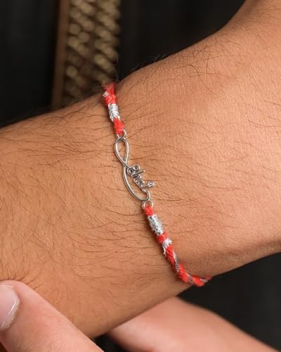 Image of Clara 925 Sterling Silver Rakhi with Roli Chawal for Bhai | Gift for Brother on Rakshabandhan | Men & Boy Bracelet