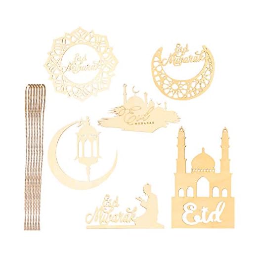 Amosfun Trä ägg mubarak ornament islamisk ramadan trä hängande plakett tecken ägg mubarak trä bit dekor Bairam dekorationer för ed ramadan DIY Home Decoration