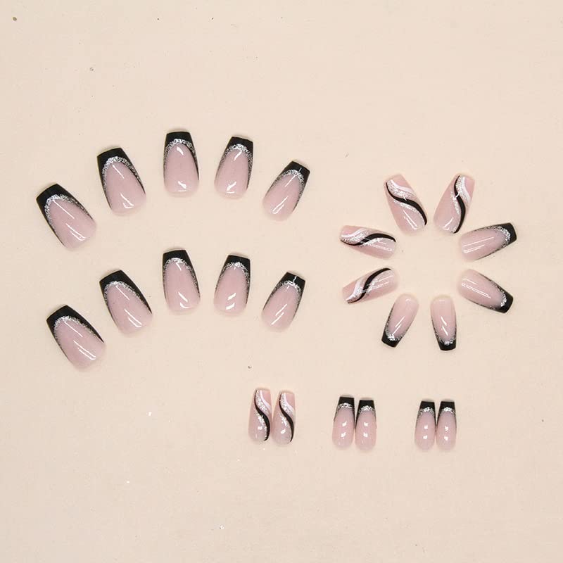 Miniatura 2 de MGR Uñas postizas medianas a presión, diseño de mariposa azul, cuadradas, blancas y blancas, uñas acrílicas francesas para mujeres y niñas, 24