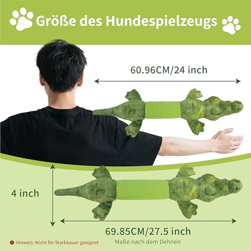 CUUOOT Hundespielzeug, Krokodil Tauziehen Plüschhundespielzeug, Süßes Quietschendes Hundespielzeug mit Crinkle-Papier, Unzerstörbar Gefüllte Hundekauspielzeug für Kleine, Mittlere, Große Hunde