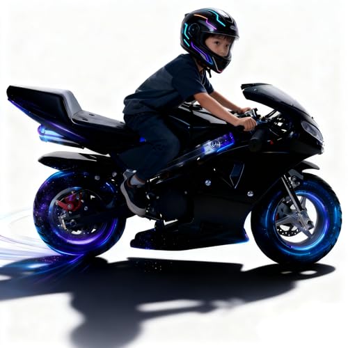 mekkiedi Mini Motorcycle for Adults Kids Pocket Bike 2-Stroke 49cc Dual Headlights Pocket Rocket Motorcycle Small Bike Rubber Handlebars Strong Power Kids Gas Motorbike 1.25L Gas Tank 170 lbs Black