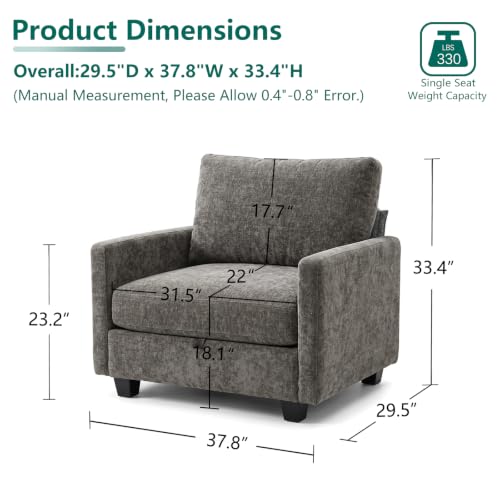 Image of Singel Seat Modern Couches for Living Room, 38 inch Single Sofa with Storage | High Resilience Foam, 22 inch Seat Depth, Movable Ottoman, Comfy Chenille, Easy Assembly, Dark Gray