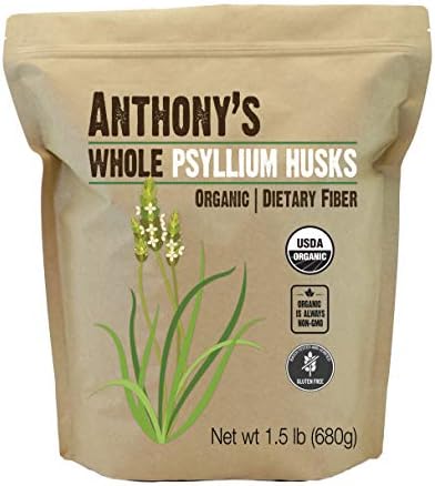 Anthony's Organic Whole Psyllium Husks, 1.5 lb, Dietary Fiber, Gl...