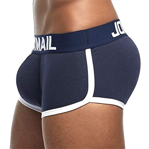 JOCKMAIL Sexy Herren Boxer Baumwolle Push up Boxershorts Gepolstert Hip Enhancer Herren Unterwäsche (as3, Alpha, l, Regular, Regular, Navy blau)