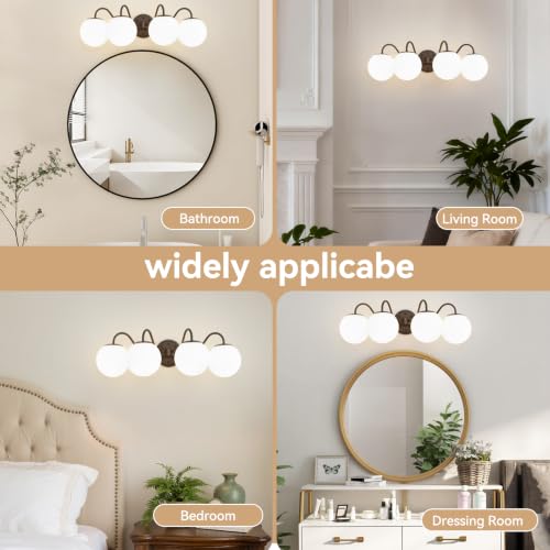 Image of Oil Rubbed Bronze Bathroom Vanity Light Fixtures Over Mirror 4 Lights