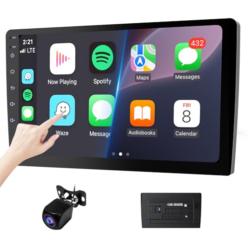 Haudio 10.1' Double Din Car Stereo, Touchscreen Car Radio with Wireless Apple CarPlay & Android Auto, Bluetooth 4.1, HD Backup Camera, Mirror Link, GPS Navigation, WiFi, Voice Control, 2+64GB, FM/AM