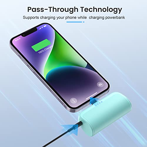 [2 Pack]Mini Portable Charger for iPhone, 5200mAh Ultra-Compact Fast Charging Power Bank Cordless Cute Small Battery Packs Backup Compatible with iPhone 14/14 Pro Max/13/13 Pro/12/XR/8/7/6(Green+Pink) - Thumbnail 7