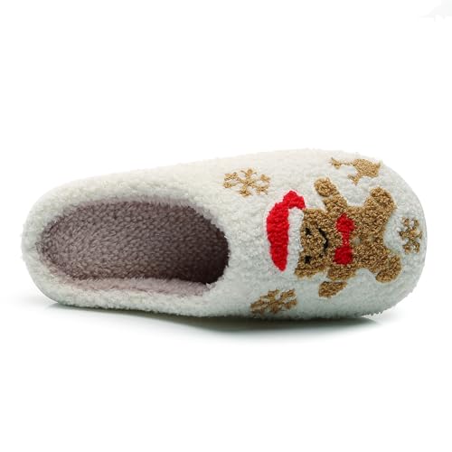 Image of Christmas Slippers Winter Warm Plush Pattern Slippers Soft Non-Slip Indoor House Shoes for Men Women