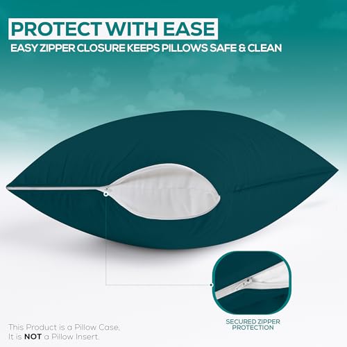 Image of Utopia Bedding Premium 100% Waterproof Pillow Protectors with Zipper Queen Size (Set of 2), Bed Bug and Dust Mite Proof Zippered Pillow Covers, Pillow Encasement Cases, Teal