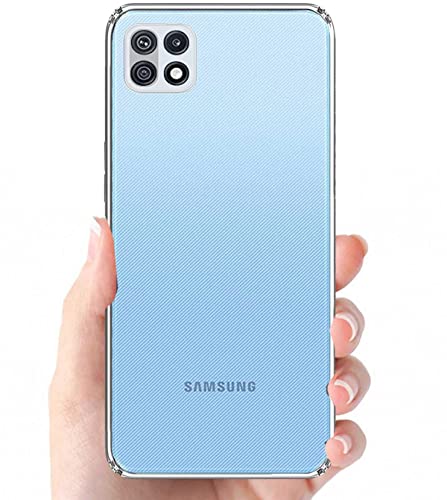 Image of Soft Flexible Silicone Back Cover Compatible with Samsung Galaxy F42 5G / A22 5G, Transparent Case + Screen Guard