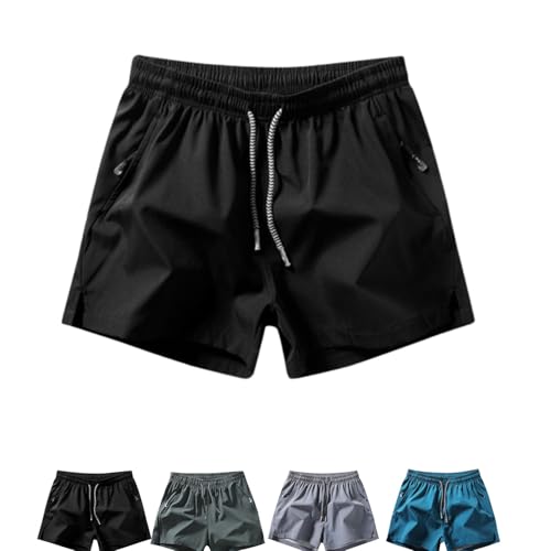 ILZMMAU Ice Silk Shorts Men's Summer Casual Loose Sports Pants,Men's Ice Quick-Drying Plain Solid Color Drawstring Pocket Shorts (Black,M)