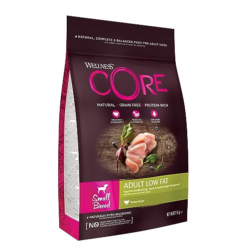 Wellness CORE Low Fat 5 kg, Tacchino – Crocchette Per Cani di Taglia Piccola, 100% Naturale, Senza Cereali, Favorisce il Mantenimento del Peso Ideale