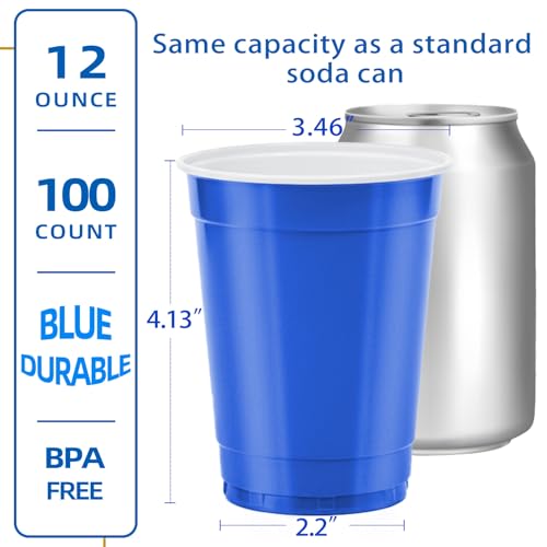 Solevmic 100 Count Blue Plastic Cups - 12 oz Blue Disposable Cups for Party by Solevmic - Used condition - Image 2