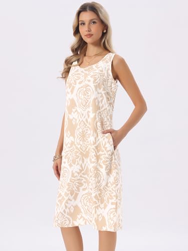 Image of Seta T Women's Summer Dresses Beach Casual Sleeveless Sundress Crewneck Print Loose Midi Tank Dress with Pockets