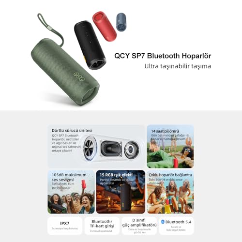 Image of QCY SP7 Portable Bluetooth Speaker - 40W Stereo Sound, 105 dB Loud Output, TWS Multi-Speaker Pairing, 15 RGB Light Modes, IPX7 Waterproof, 14H Battery Life