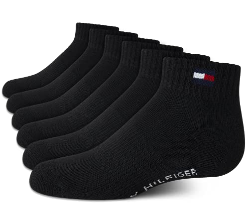 Tommy Hilfiger Boys' Athletic Socks - Performance Cushion Quarter Cut Ankle Socks (6 Pack)