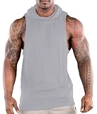 FLLSGT Men's Running Tank Top with Hood Basketball Gym Cut Off Hoodie Workout Sleeveless Muscle Shir