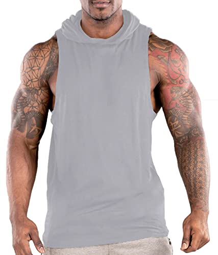 Fllsgt Men's Running Tank Top With Hood Basketball Gym Cut Off Hoodie Workout Sleeveless Muscle Shirt(Grey Xx-Large) #TOP1