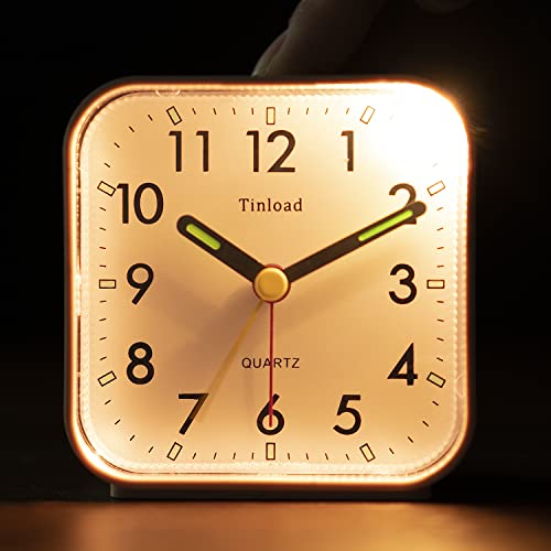 Tinload Small Battery Operated Analog Alarm Clock Silent Non Ticking, Ascending Beep Sounds, Snooze,Light Functions, Easy Set(Wood Grain) - Thumbnail 6