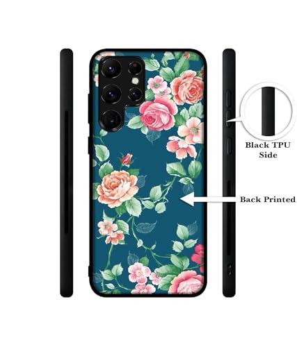 Image of Vintage Floral Design Premium 2D Printed Metal Back Case Cover for Samsung Galaxy S22 Ultra 5G