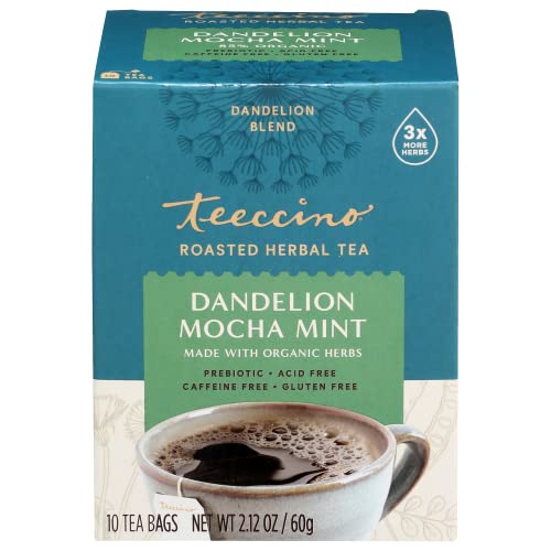 Teeccino - Chicory Herbal Tea Caffeine Free Dandelion Mocha Mint - 10 Tea Bags