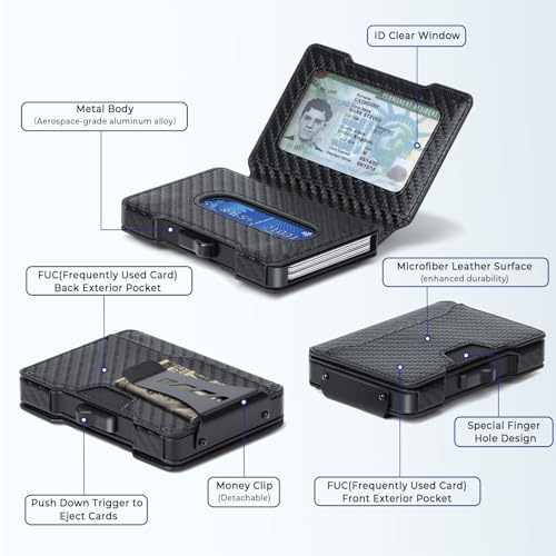 Slim Wallet for Men - Minimalist Mens Wallet with Money Clip, Aluminum Pop Up Card Case and Leather Slots Credit Card Holder RFID Blocking Wallet for Men with Gift Box2