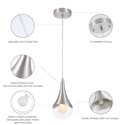 Dijiahua P-JDH0105 Brushed Nickel Pendant Lights Kitchen Island 3 Pack, Modern Silver Raindrop Pendant Light Fixture Set Of 3 thumb #4