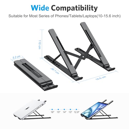 Laptop Stand, OMOTON Laptop Stand for Desk Ergonomic 7-Levels Angles Adjustable Computer Stand, Portable ABS Laptop Riser Holder Compatible with All Laptops and iPad（10-15.6"） (Bla image 3