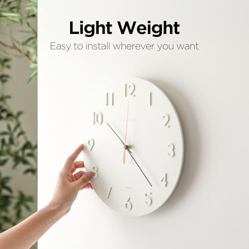 Image of mooas 3D Numbers Modern Wall Clock, 12 inch Battery Operated, Analog (Cream) | Silent Non-Ticking Sweep Movement, Decorative, Home Decor Living Room Kitchen Bedroom Office Living Room Hotel