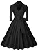 Miusol Women's Deep-V Neck Half Sleeve Bow Belt Vintage Classical Casual Swing Dress, Black, Medium